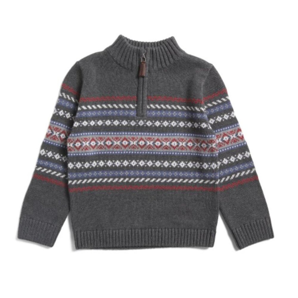 NWT JARVIS ARCHER Toddler Boys Cotton Mock Neck Jacquard Pullover Gray Sweater